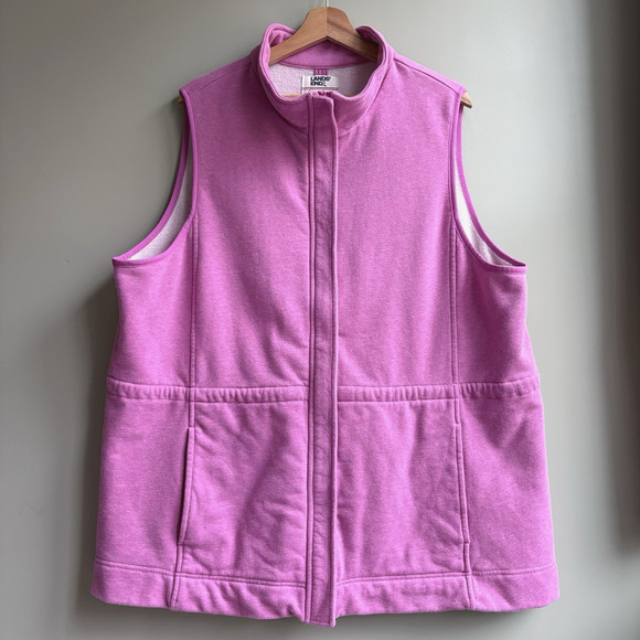 Lands End Serious Sweats Pink Full Zip Vest Soft Cotton Blend 2X 20W-22W Cozy - Picture 1 of 15